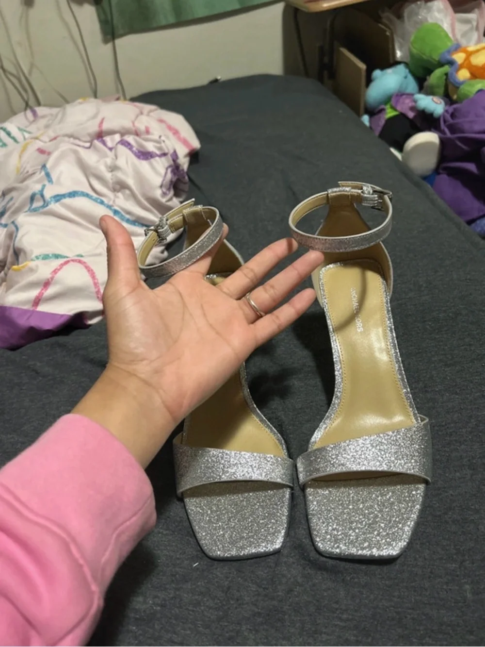 Michael Kors Silver Glitter Ankle-Strap Heels